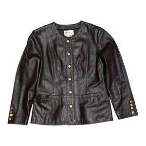 MODA SPIEGEL Genuine Leather Vintage 90s Retro Brown Jacket Womens 8 Medium